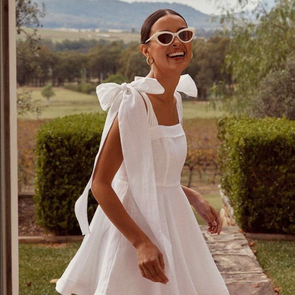 NWT Dissh Aisle White Linen Bow Mini Dress - US Size 4